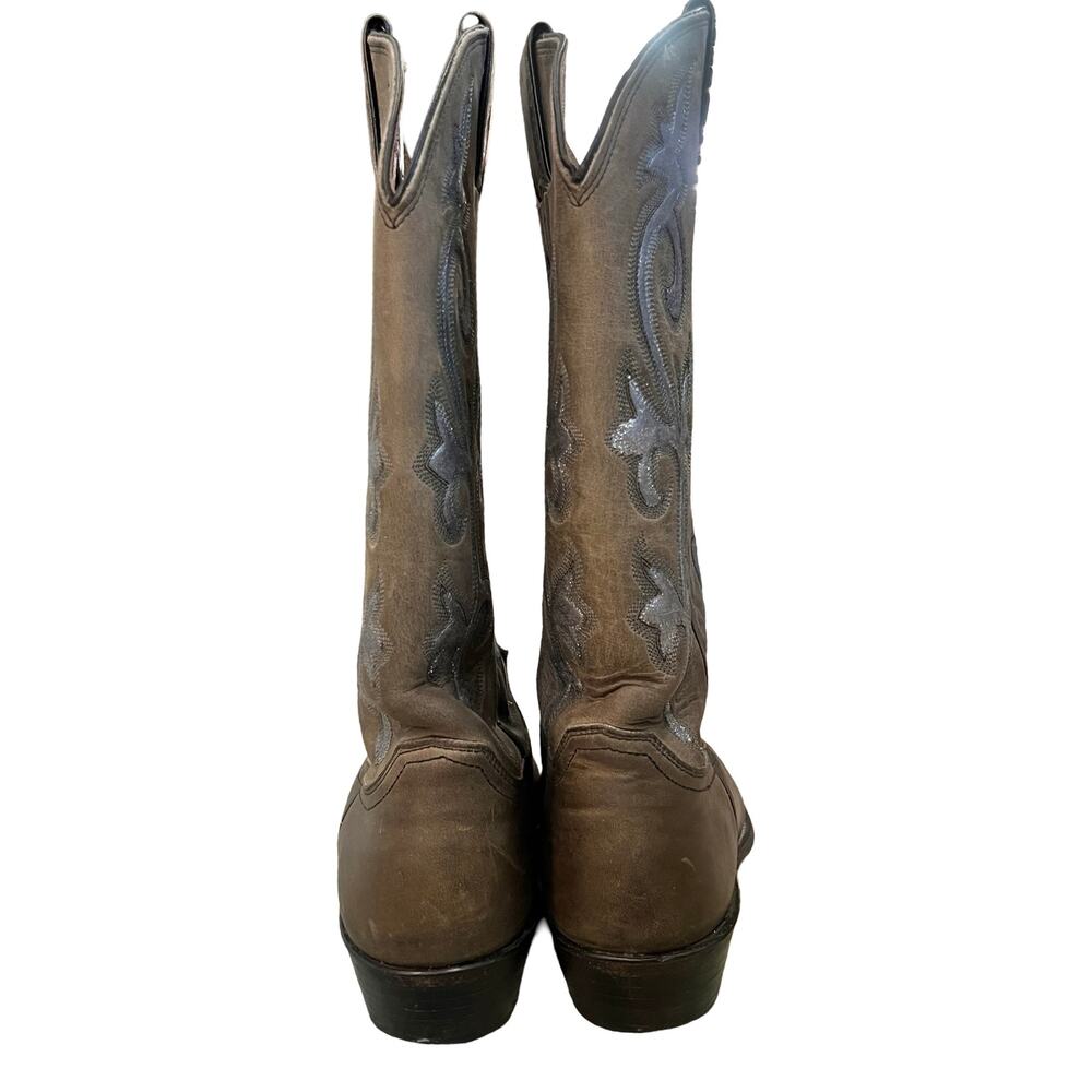 Justin Brown SIlver Leather Western Cowboy Boots Men's sz 7.5 D Women's size 9.5 - Picture 7 of 10